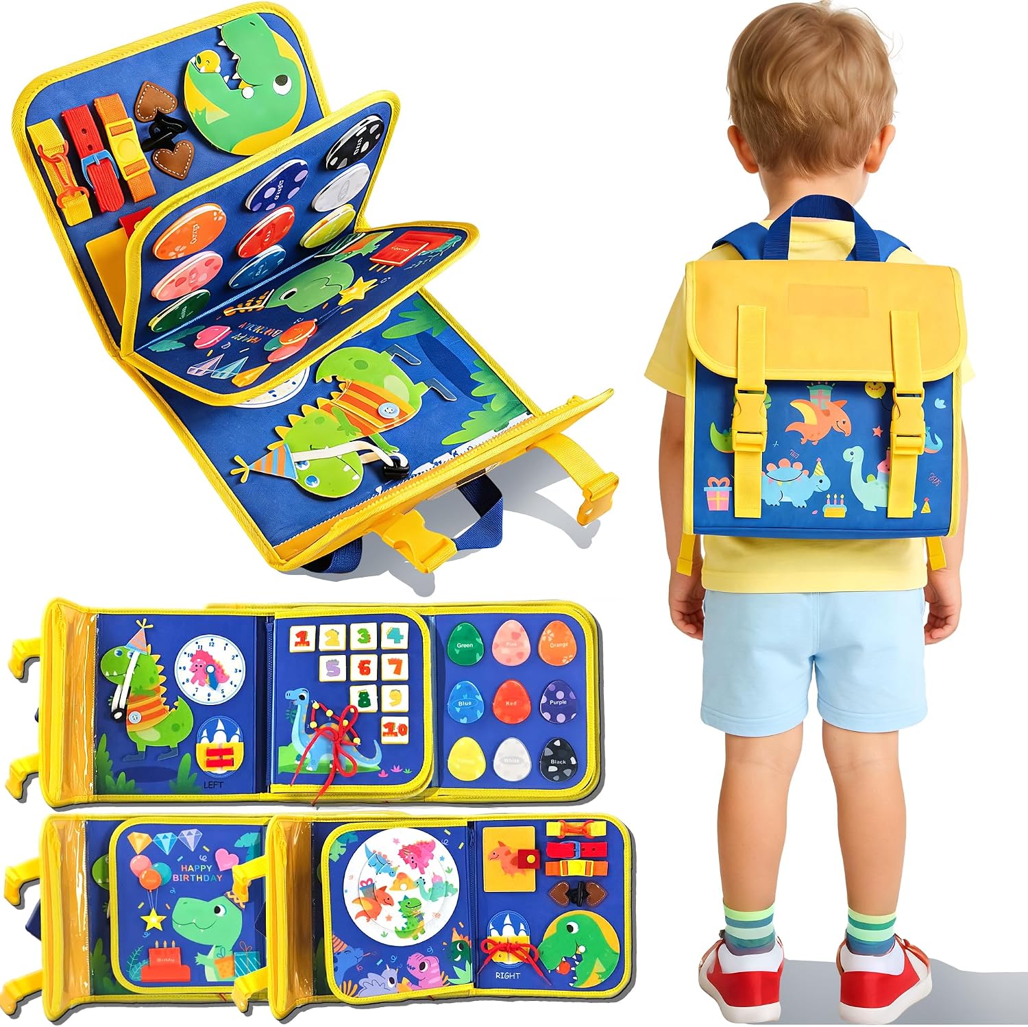 Travel Accessories For Toddlers - Dinosaurier Kleinkind Beschäftigungsbrett Rucksack, Tragbares Ruhiges