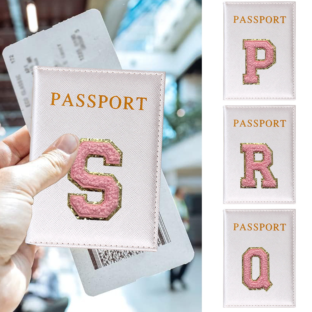 Travel Wallet Slim - Reisepasshüllen aus PU-Leder, Kartenetui, rosa Buchstaben-Serie,
