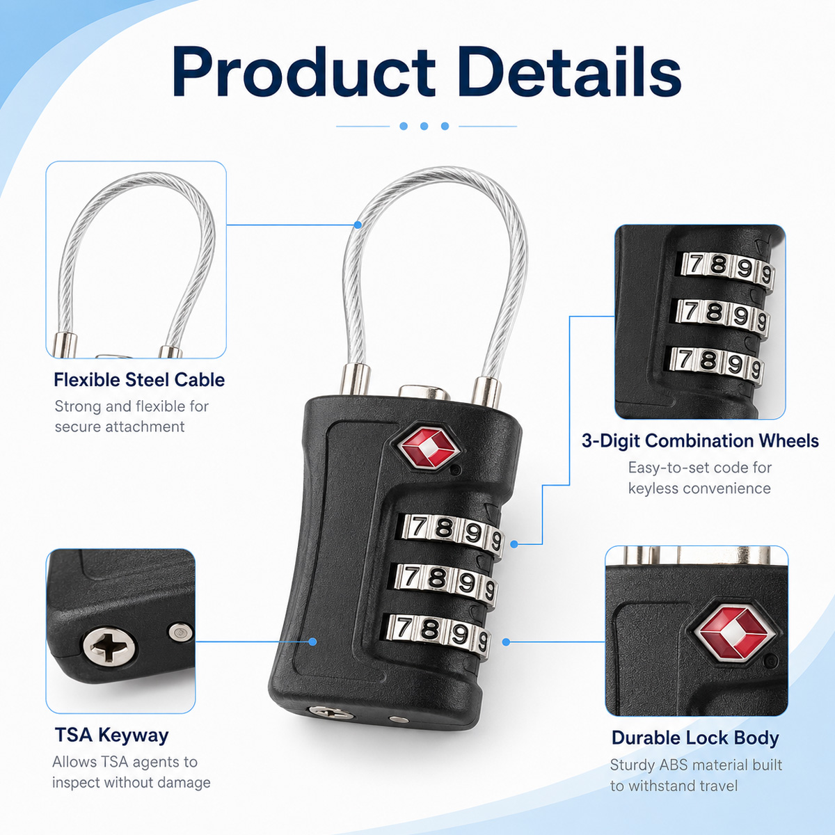 TSA-zugelassenes Gepäckschloss – Cable Lock Combination Bewertung und Preis