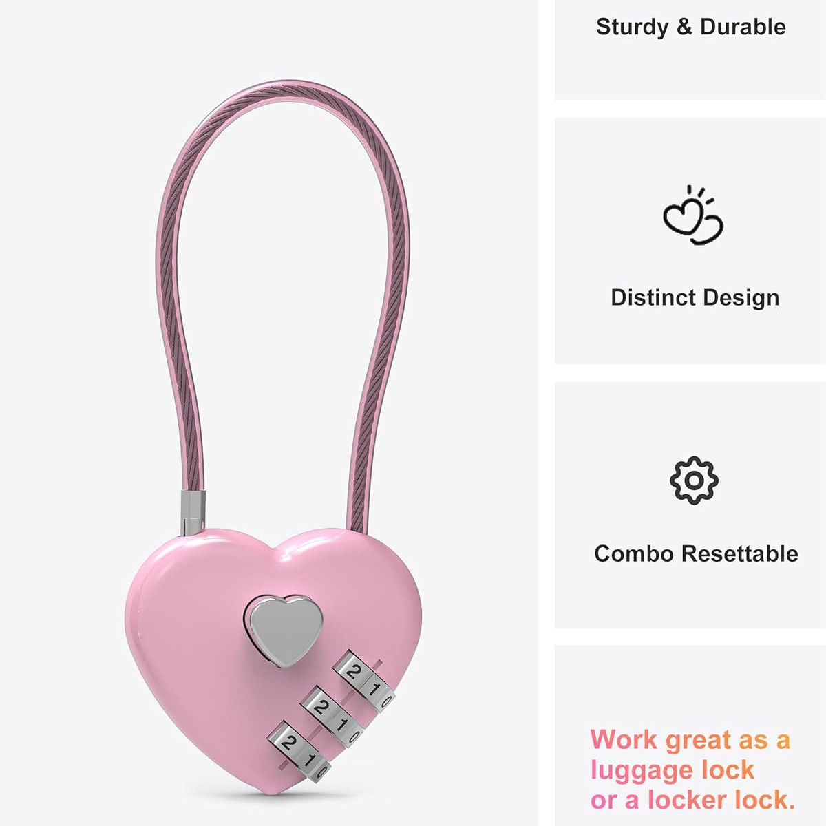Rosa herzförmiges 3-stelliges  – Cable Lock Combination Bewertung und Preis