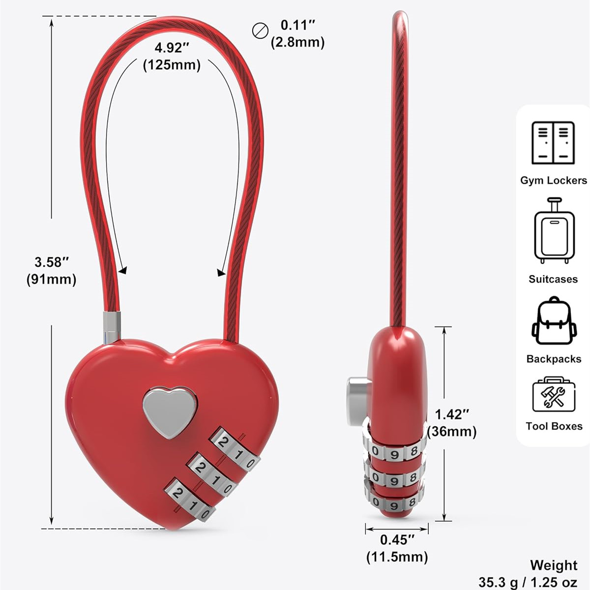 Rosa herzförmiges 3-stelliges  – Cable Lock Combination Bewertung und Preis