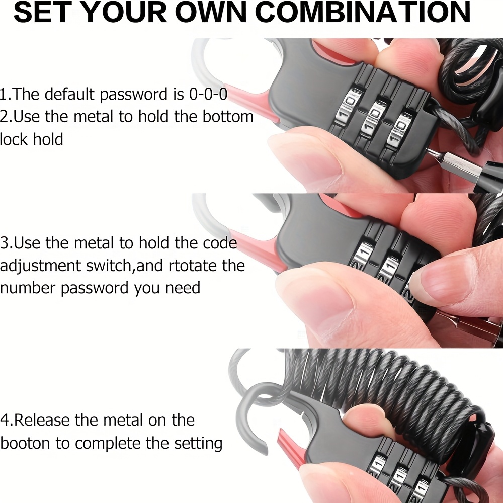 3-stelliges Zahlenschloss mit  – Cable Lock Combination Bewertung und Preis